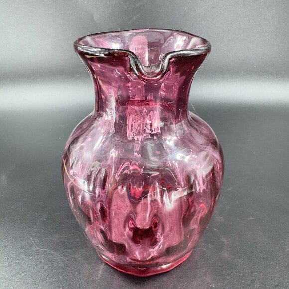 Vintage Pilgrim Glass Cranberry Optic Glass Pitcher Small Creamer Hand Blown VTG - Picture 14 of 14